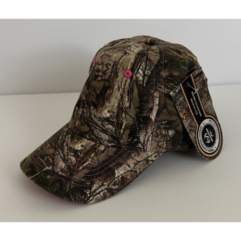 New Realtree Pink Accents Camo Baseball Hat Cap Women’s Adjustable Hook‑&‑Loop
